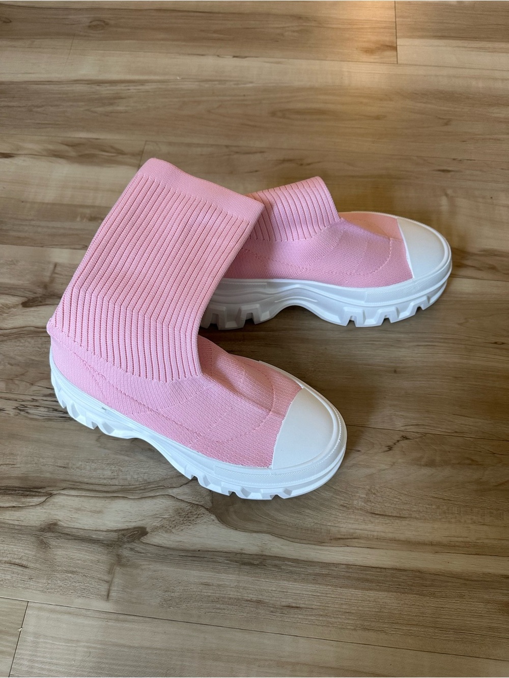 Women Pink Knit Sock Sneaker Boots - Stylish Slip-On